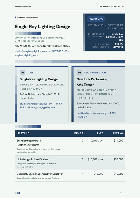 A finished invoice rendered in a farbe look