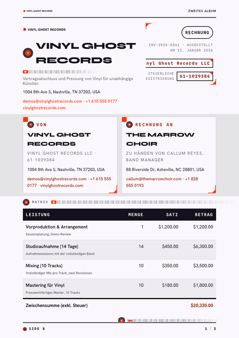A finished invoice rendered in a sonstiges look