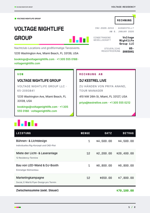 A finished invoice rendered in a farbe look