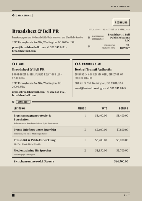 A finished invoice rendered in a druck look