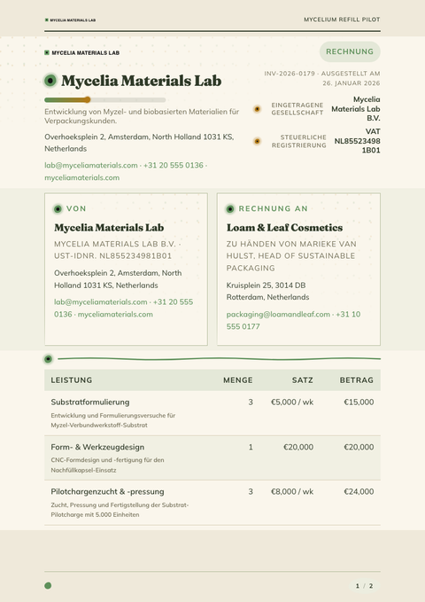 A finished invoice rendered in a natur look