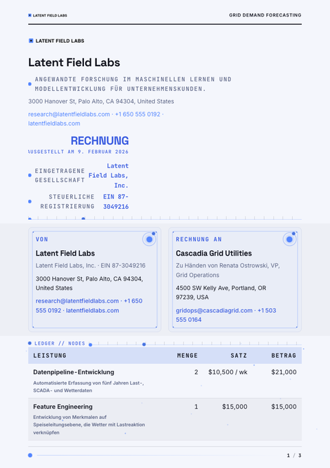 A finished invoice rendered in a bewegung look