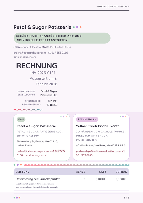 A finished invoice rendered in a farbe look
