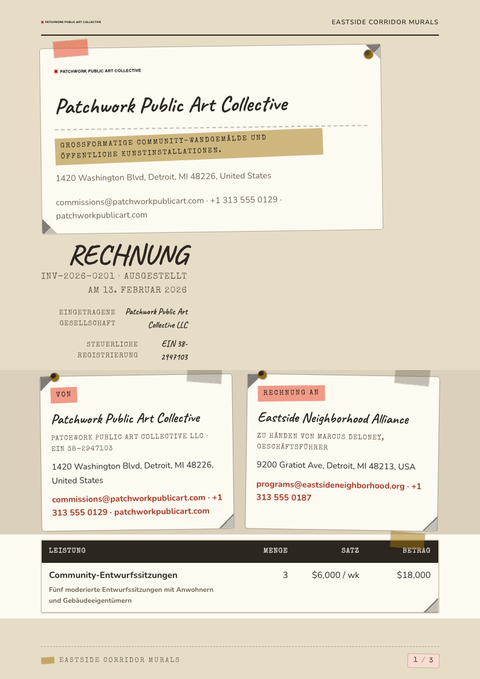 A finished invoice rendered in a foto look