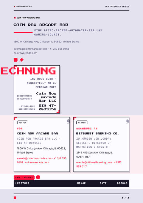 A finished invoice rendered in a game & pop look