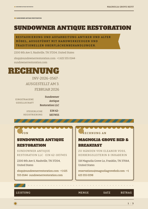 A finished invoice rendered in a retro look