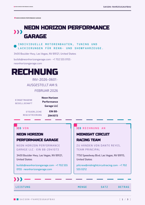 A finished invoice rendered in a retro look
