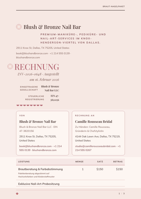 A finished invoice rendered in a luxus look