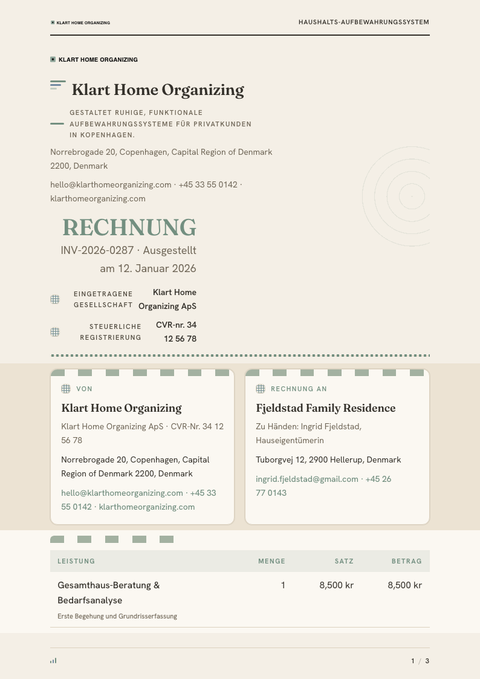A finished invoice rendered in a kulturell look