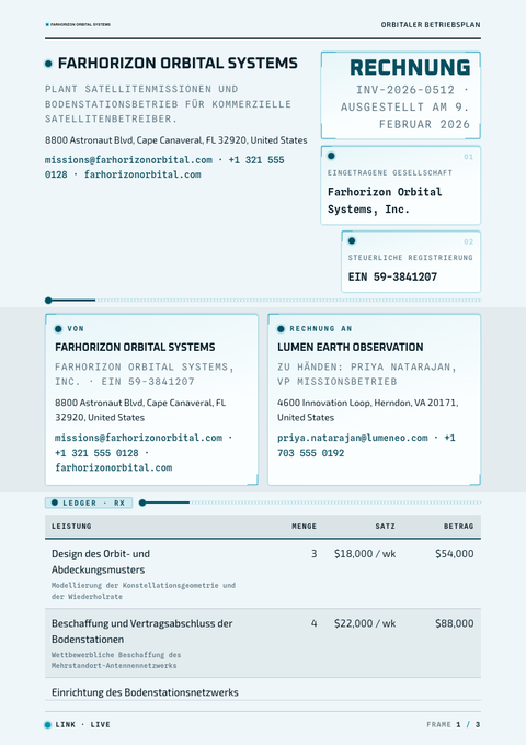 A finished invoice rendered in a futuristisch look