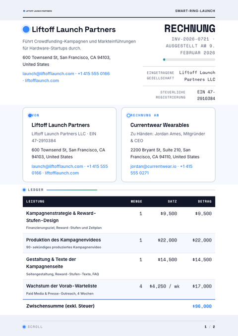 A finished invoice rendered in a bewegung look