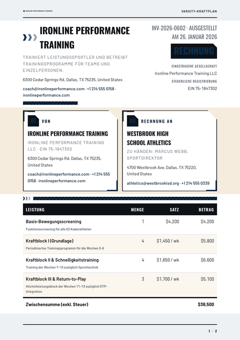 A finished invoice rendered in a sonstiges look