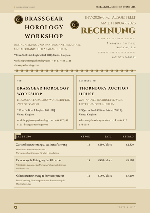 A finished invoice rendered in a dunkel look