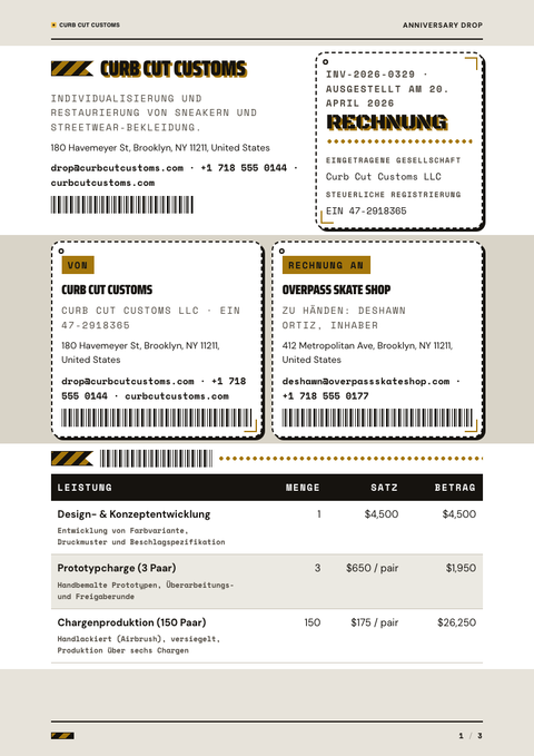 A finished invoice rendered in a lifestyle look