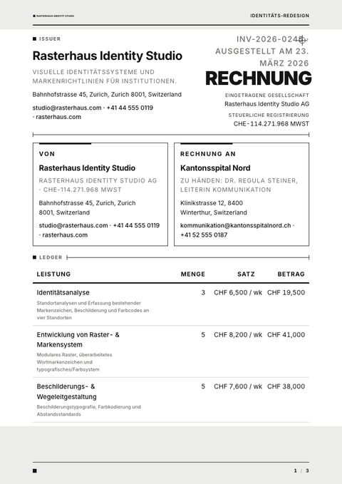 A finished invoice rendered in a flach & minimal look