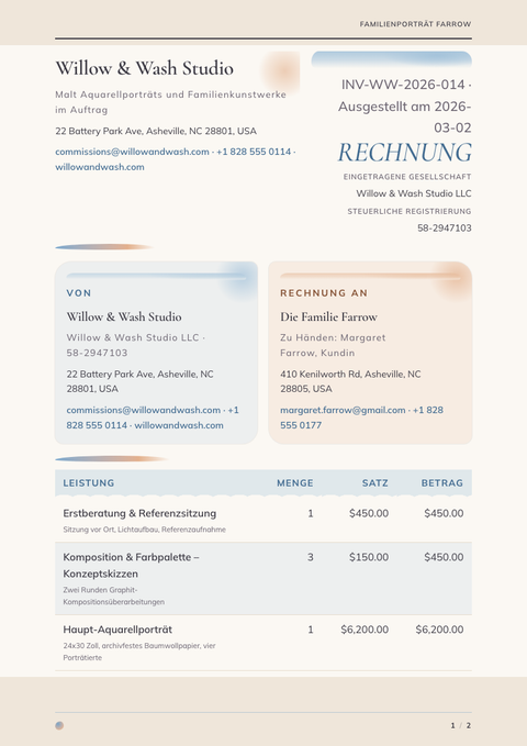 A finished invoice rendered in a illustriert look