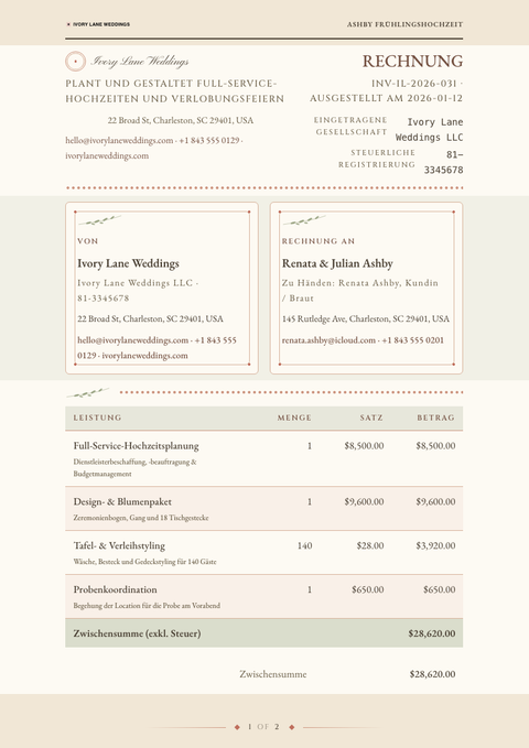 A finished invoice rendered in a sonstiges look