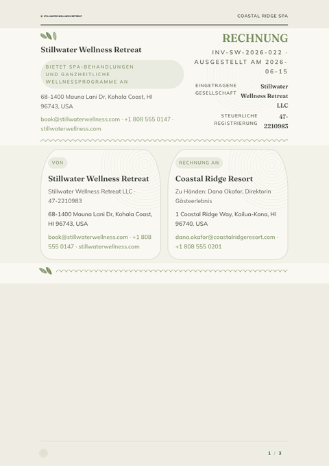 A finished invoice rendered in a lifestyle look