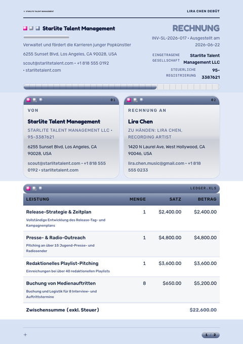 A finished invoice rendered in a retro look