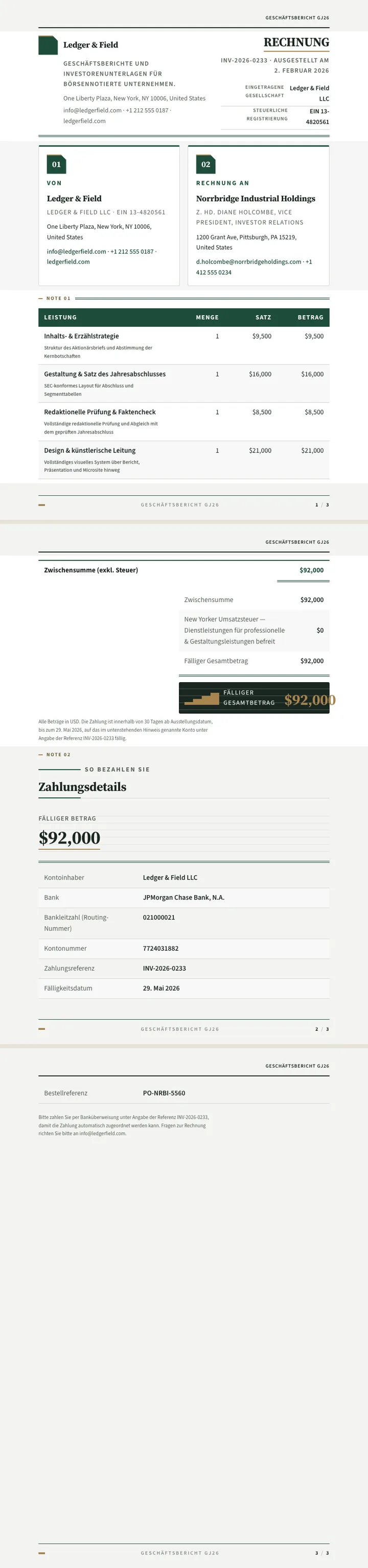 Geschäftsbericht — vollständiges Beispiel, erstellt von Waxe