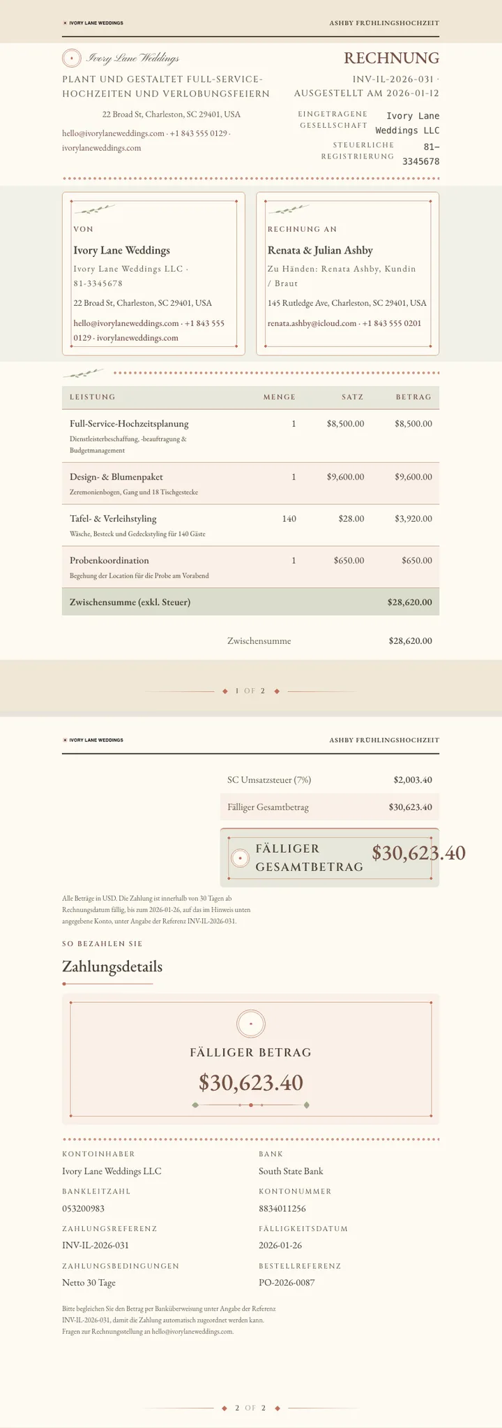 Hochzeit / Brautstil — vollständiges Beispiel, erstellt von Waxe