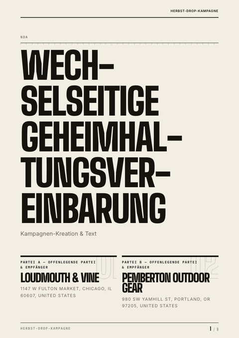 A finished nda rendered in a typografisch look