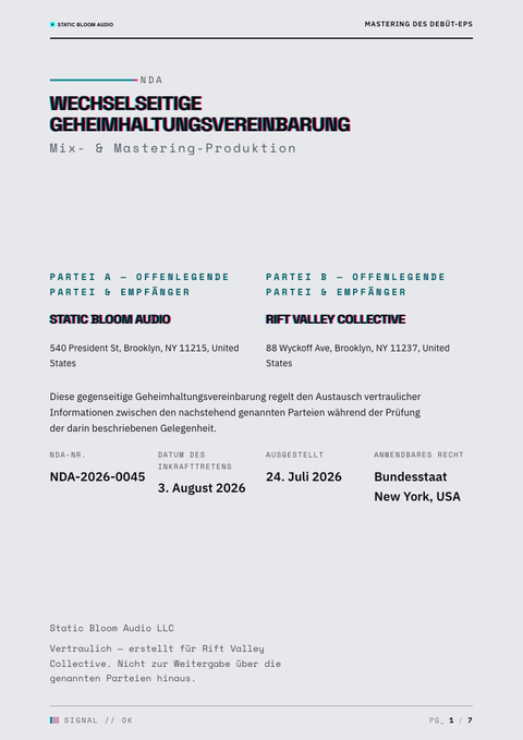 A finished nda rendered in a brutalistisch look