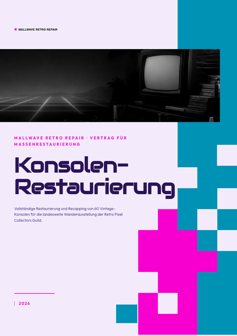 A finished pitch deck rendered in a retro look