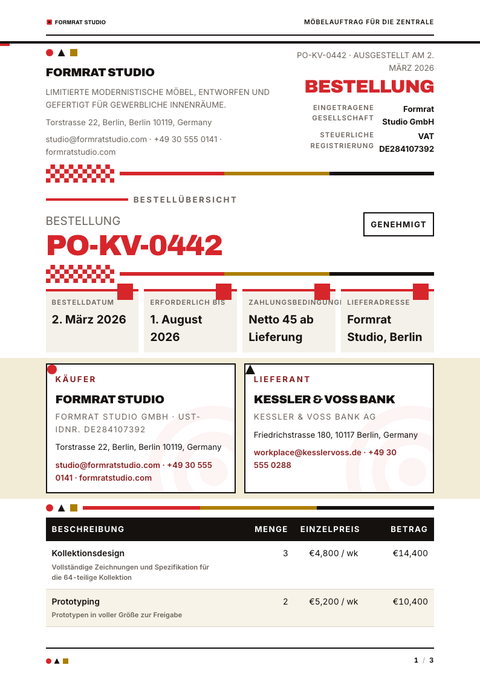A finished purchase order rendered in a retro look