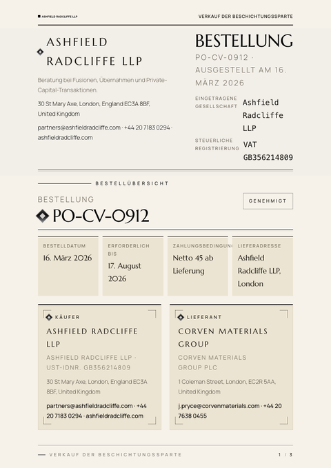 A finished purchase order rendered in a luxus look