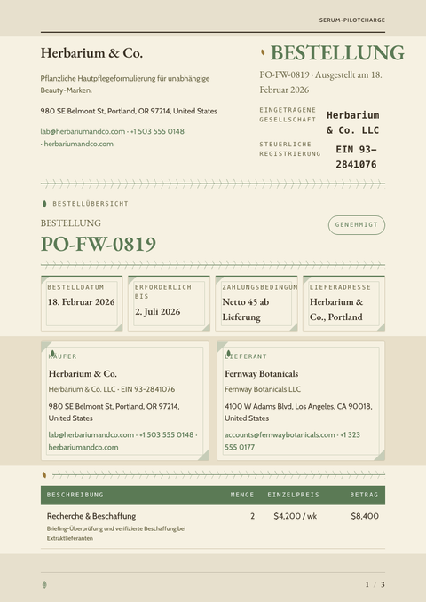 A finished purchase order rendered in a natur look