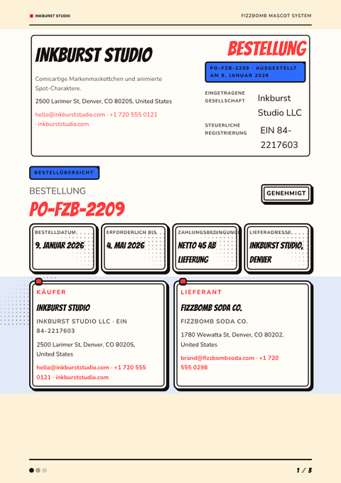 A finished purchase order rendered in a illustriert look
