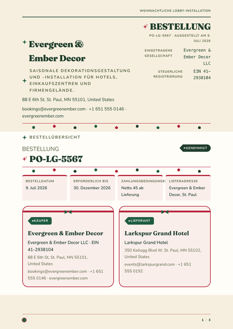 A finished purchase order rendered in a sonstiges look