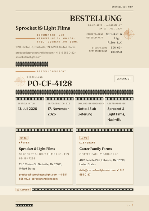 A finished purchase order rendered in a foto look