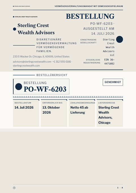 A finished purchase order rendered in a sonstiges look