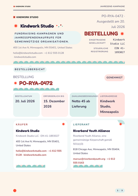 A finished purchase order rendered in a illustriert look
