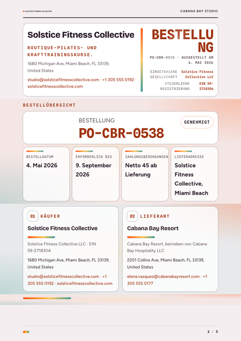 A finished purchase order rendered in a verlauf look