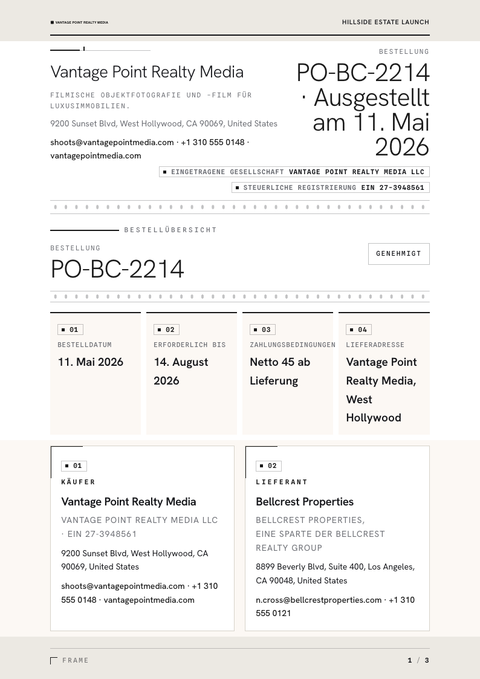 A finished purchase order rendered in a foto look