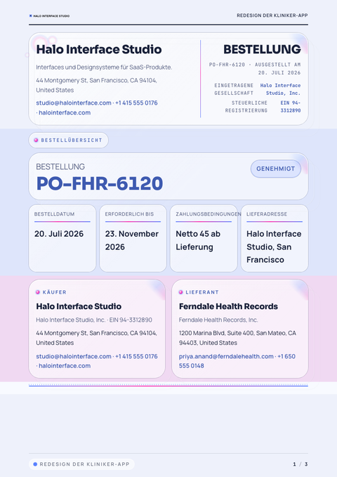A finished purchase order rendered in a morphismus look