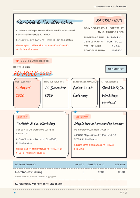 A finished purchase order rendered in a illustriert look