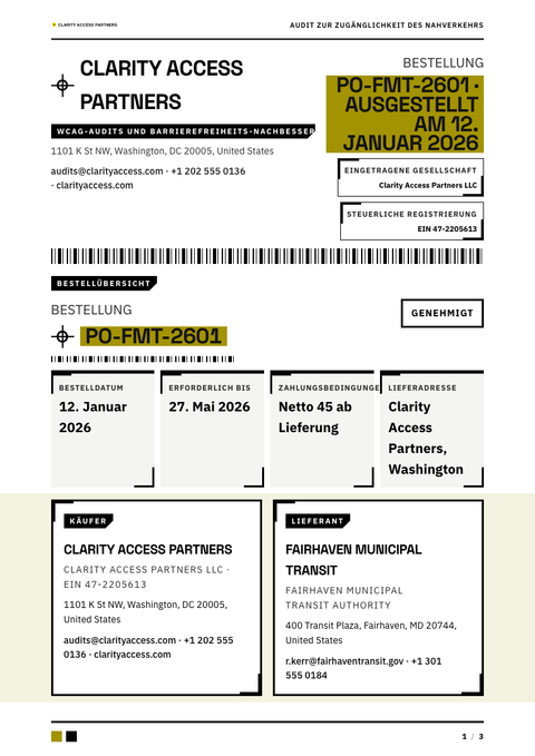 A finished purchase order rendered in a farbe look