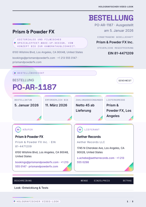 A finished purchase order rendered in a futuristisch look