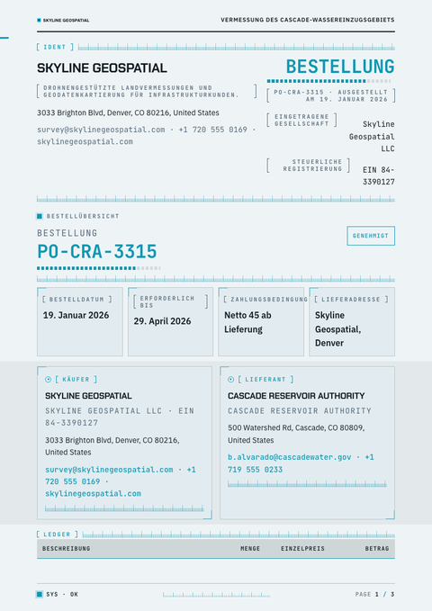 A finished purchase order rendered in a futuristisch look