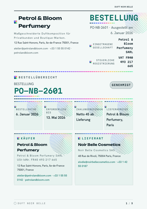 A finished purchase order rendered in a verlauf look