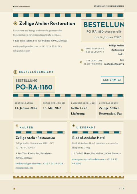 A finished purchase order rendered in a kulturell look