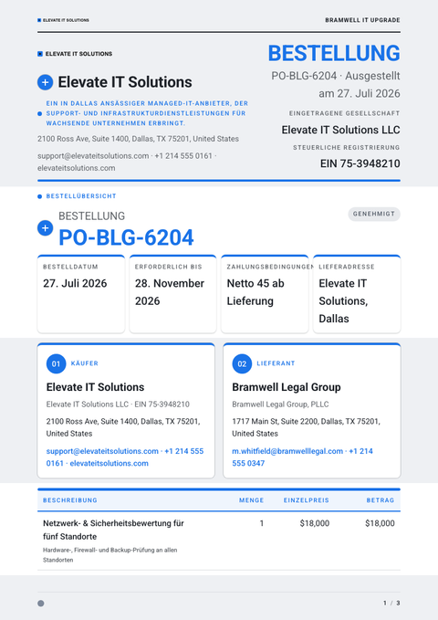A finished purchase order rendered in a flach & minimal look