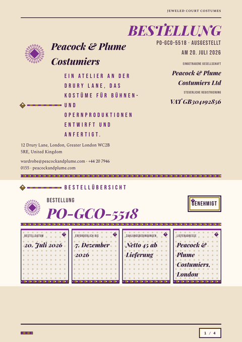 A finished purchase order rendered in a brutalistisch look