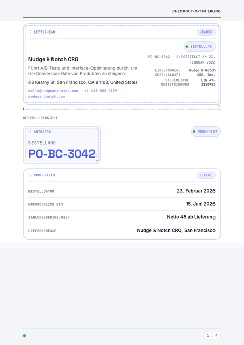 A finished purchase order rendered in a bewegung look