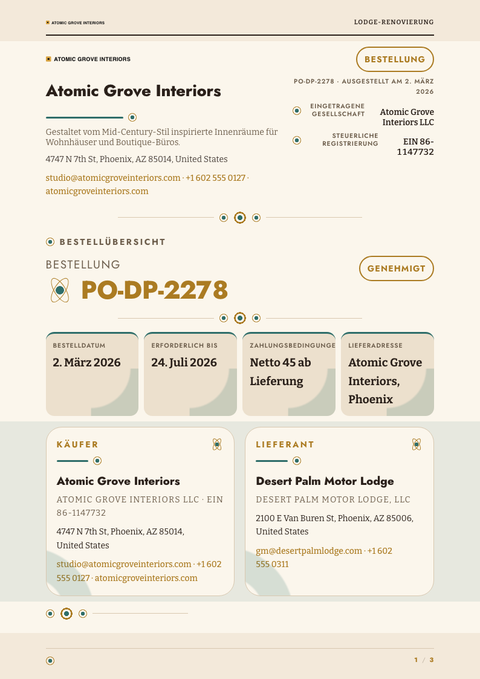A finished purchase order rendered in a retro look