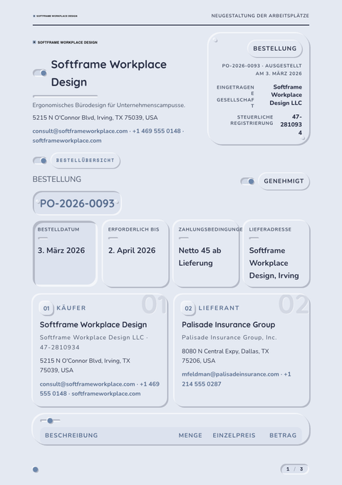 A finished purchase order rendered in a morphismus look